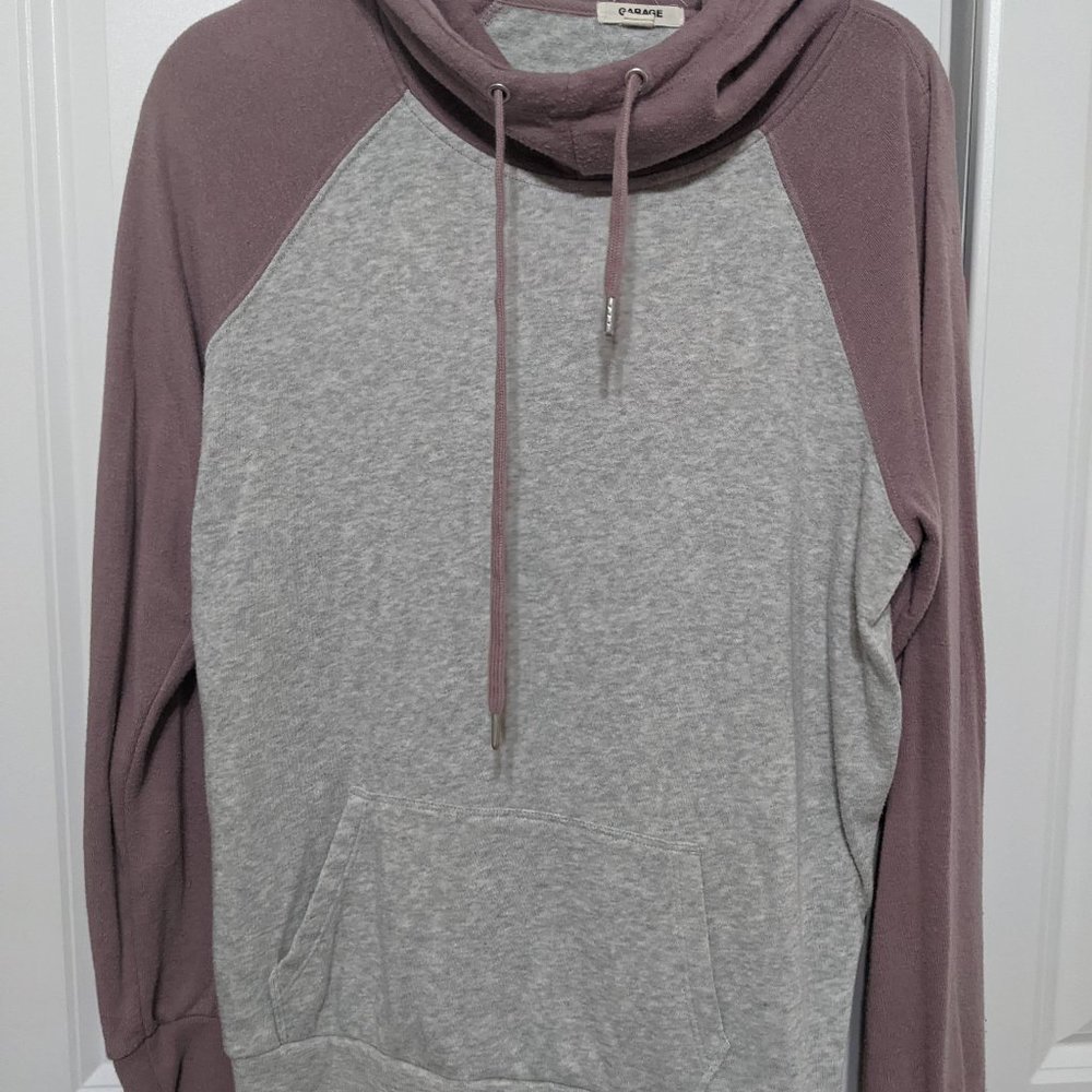 Garage Grey Body Salmon Pink Sleeve Cowl Neck Hoodie Size Large